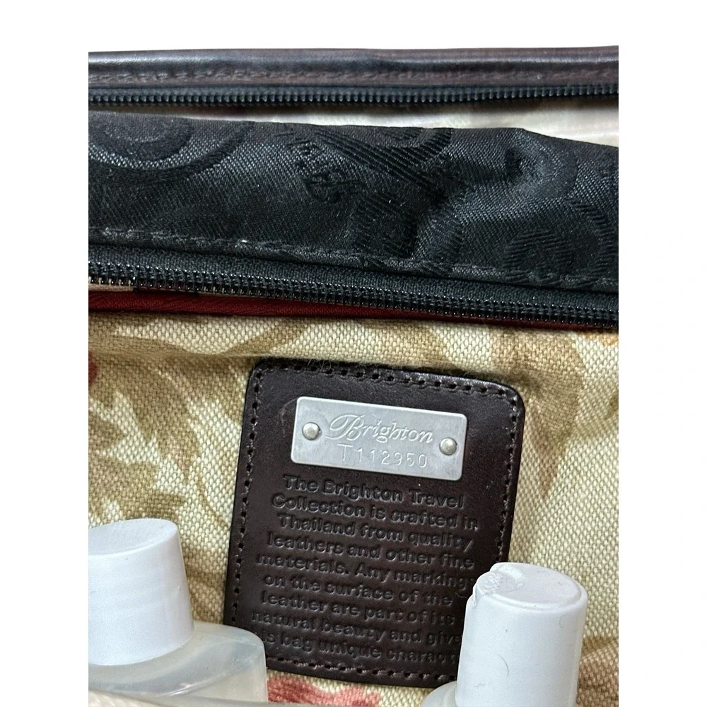 Vintage Brighton Cosmetic Travel Toiletries Bag Brown Leather Black Canvas Case